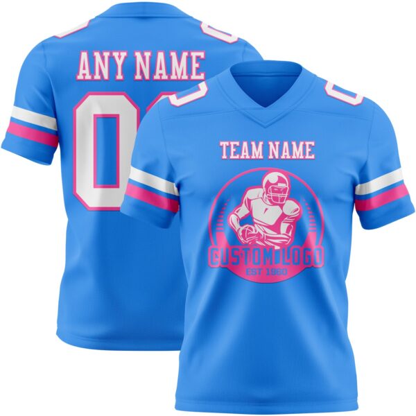 Custom Powder Blue White-Pink Authentic Football Jersey