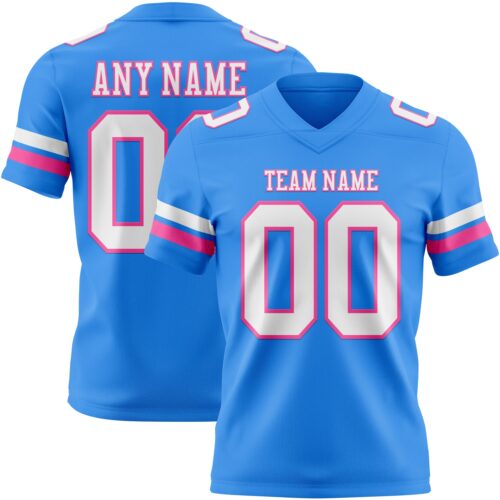 Custom Powder Blue White-Pink Authentic Football Jersey