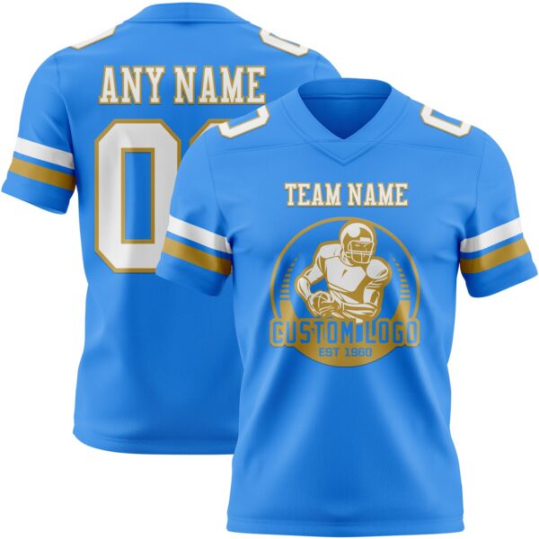 Custom Powder Blue White-Old Gold Authentic Football Jersey