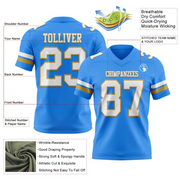 Custom Powder Blue White-Old Gold Authentic Football Jersey