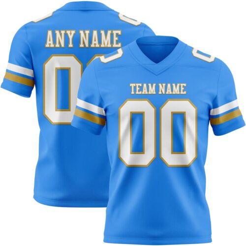 Custom Powder Blue White-Old Gold Authentic Football Jersey
