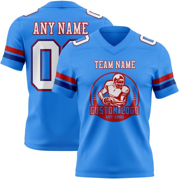 Custom Powder Blue White Royal-Red Authentic Football Jersey