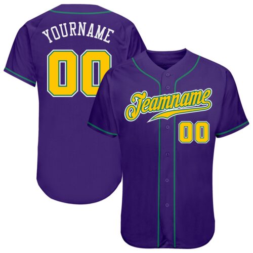 Purple0084 Custom Purple Gold-Kelly Green Authentic Baseball Jersey