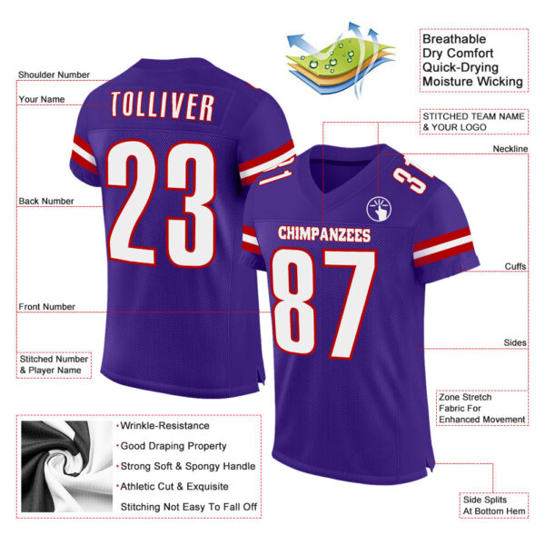 Purple0135-1 Custom Purple White-Red Mesh Authentic Football Jersey