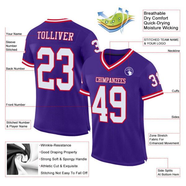 Purple0256-1 Custom Purple White-Red Mesh Authentic Throwback Football Jersey
