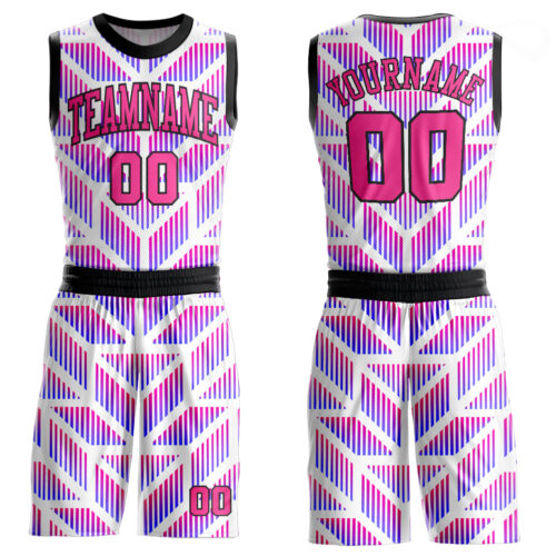 Purple0258 Custom Purple Pink-Black Round Neck Sublimation Basketball Suit Jersey
