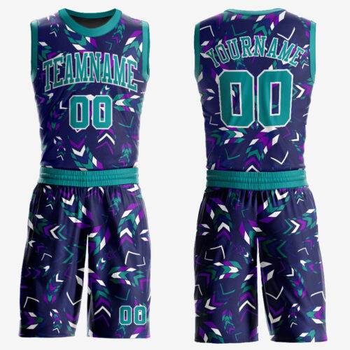Purple0261 Custom Purple Aqua-White Music Festival Round Neck Sublimation Basketball Suit Jersey