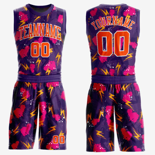 Purple0262 Custom Purple Orange-Gold Music Festival Round Neck Sublimation Basketball Suit Jersey