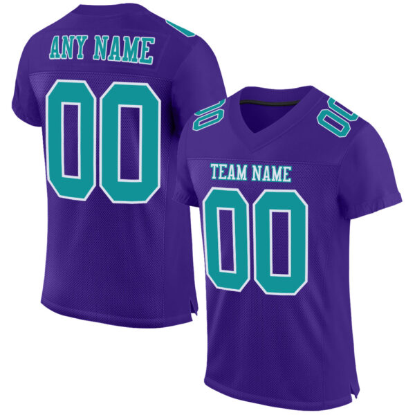 Purple0290 Custom Purple Aqua-White Mesh Authentic Football Jersey