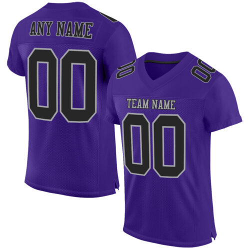Purple0295 Custom Purple Black-Gray Mesh Authentic Football Jersey