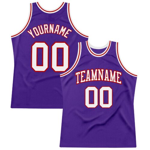 Purple0324 Custom Purple White-Red Authentic Throwback Basketball Jersey