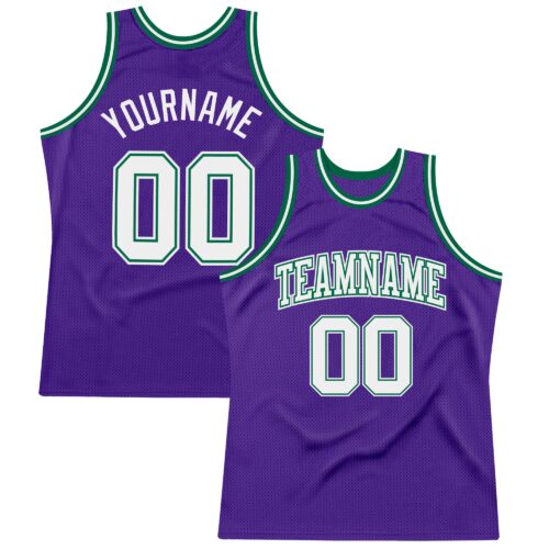 Purple0369 Custom Purple White-Kelly Green Authentic Throwback Basketball Jersey