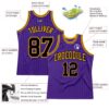 Custom Purple Black Pinstripe Black-Gold Authentic Basketball Jersey