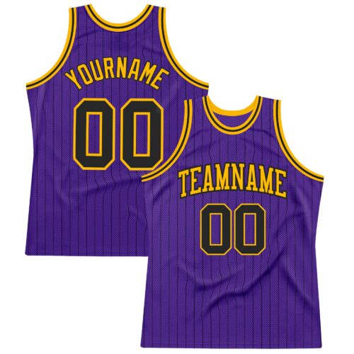 Purple0378_7c808f70-986f-4433-a1f2-fe7ae8a4c115 Custom Purple Black Pinstripe Black-Gold Authentic Basketball Jersey