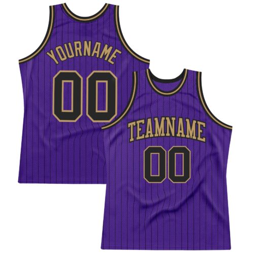 Purple0381_18630b93-ef69-4f59-9c4b-9e7eb40de95a Custom Purple Black Pinstripe Black-Old Gold Authentic Basketball Jersey