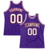 Custom Purple Black Pinstripe White-Red Authentic Basketball Jersey
