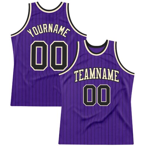 Purple0386_7aefb005-78cd-45bc-a9d6-0f85ff395f3b Custom Purple Black Pinstripe Black-Cream Authentic Basketball Jersey