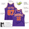 Custom Purple White Pinstripe Orange Authentic Basketball Jersey