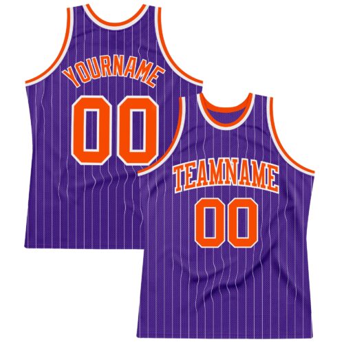 Purple0388_a3105c5e-90e2-4e1b-8e5f-6a23cc96ad0c Custom Purple White Pinstripe Orange Authentic Basketball Jersey