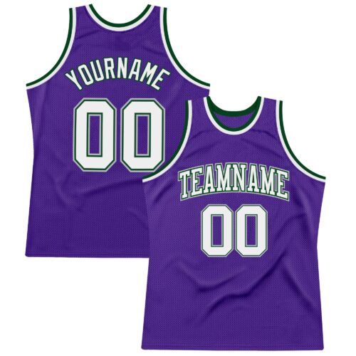 Purple0390 Custom Purple White Green-Gray Authentic Throwback Basketball Jersey
