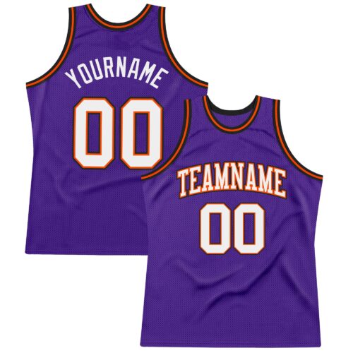 Purple0392 Custom Purple White Orange-Black Authentic Throwback Basketball Jersey