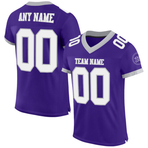 Purple0445 Custom Purple White-Gray Mesh Authentic Football Jersey