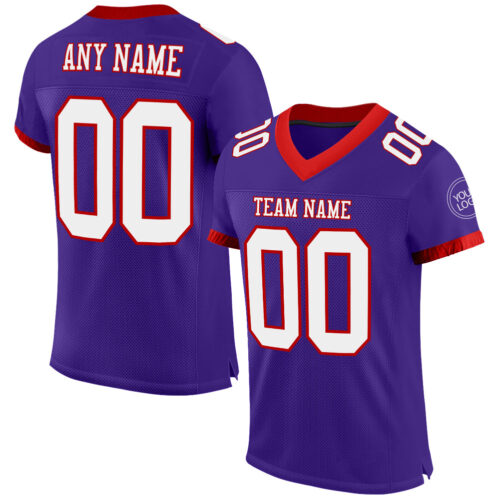 Purple0449 Custom Purple White-Red Mesh Authentic Football Jersey