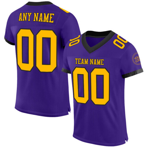 Purple0454 Custom Purple Gold-Black Mesh Authentic Football Jersey