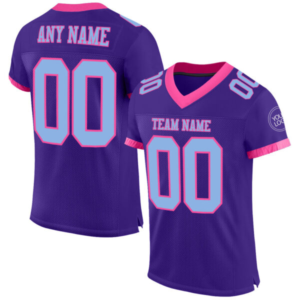 Purple0457 Custom Purple Light Blue-Pink Mesh Authentic Football Jersey
