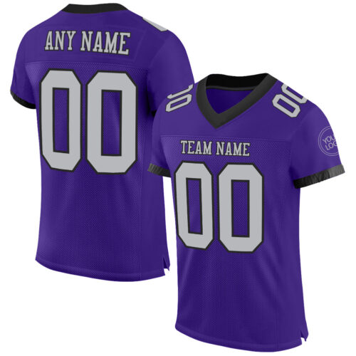 Purple0458 Custom Purple Gray-Black Mesh Authentic Football Jersey