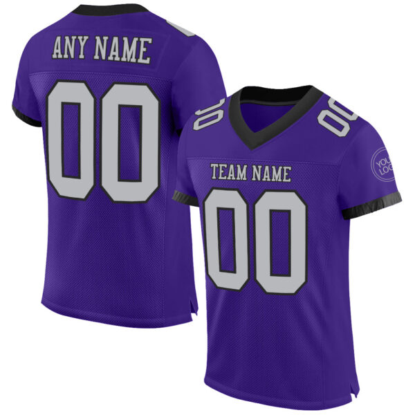 Purple0458 Custom Purple Gray-Black Mesh Authentic Football Jersey