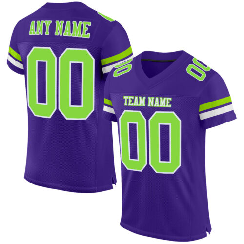 Purple0461 Custom Purple Neon Green-White Mesh Authentic Football Jersey