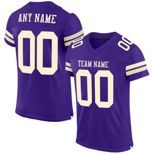Purple0464 Custom Purple Cream Mesh Authentic Football Jersey