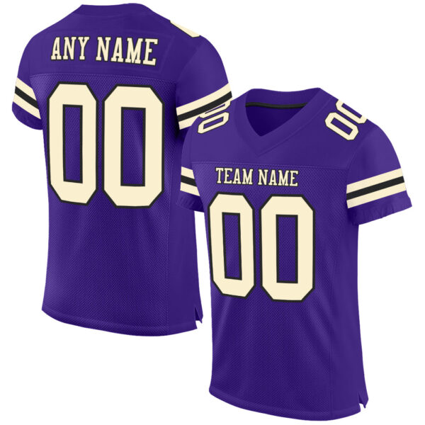 Purple0466 Custom Purple Cream-Black Mesh Authentic Football Jersey