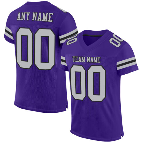 Purple0467 Custom Purple Gray-Black Mesh Authentic Football Jersey