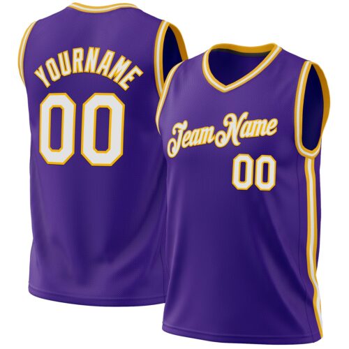 Purple0558 Custom Purple White-Gold Authentic Throwback Basketball Jersey