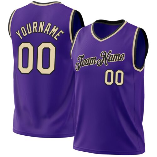 Purple0574 Custom Purple Cream-Black Authentic Throwback Basketball Jersey