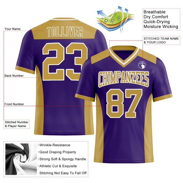 Custom Purple Old Gold-White Authentic Football Jersey