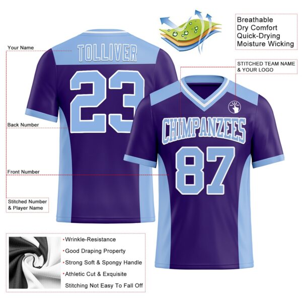 Custom Purple Light Blue-White Authentic Football Jersey