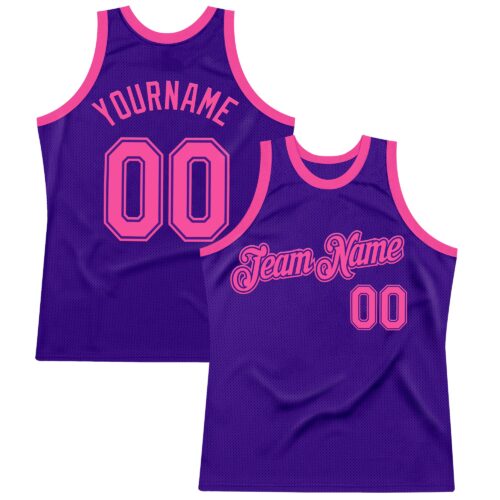 Purple0826 Custom Purple Pink Authentic Throwback Basketball Jersey