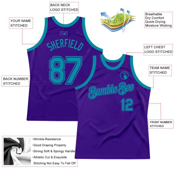 Custom Purple Teal Authentic Throwback Basketball Jersey