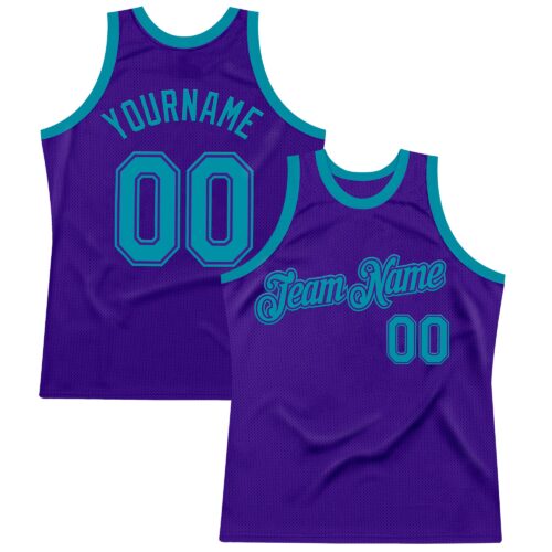 Purple0827 Custom Purple Teal Authentic Throwback Basketball Jersey