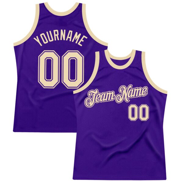 Custom Purple Cream Authentic Throwback Basketball Jersey