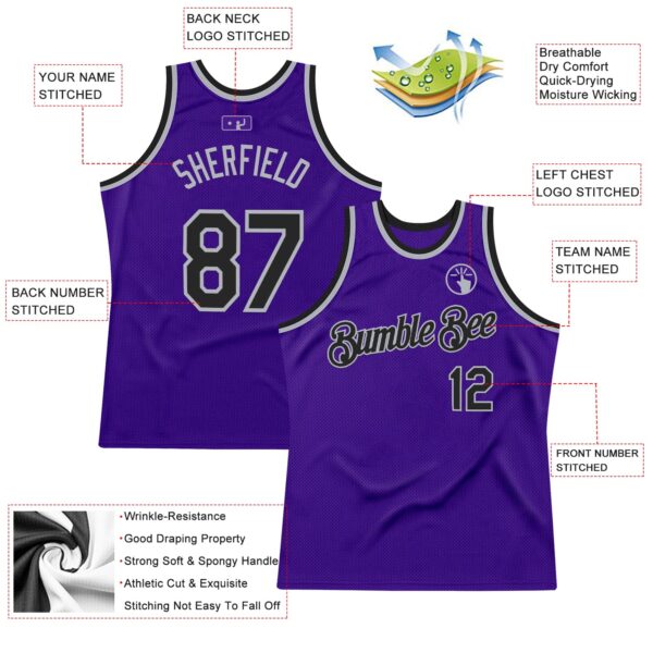 Custom Purple Black-Gray Authentic Throwback Basketball Jersey