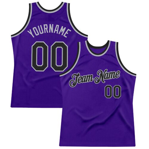 Purple0830 Custom Purple Black-Gray Authentic Throwback Basketball Jersey