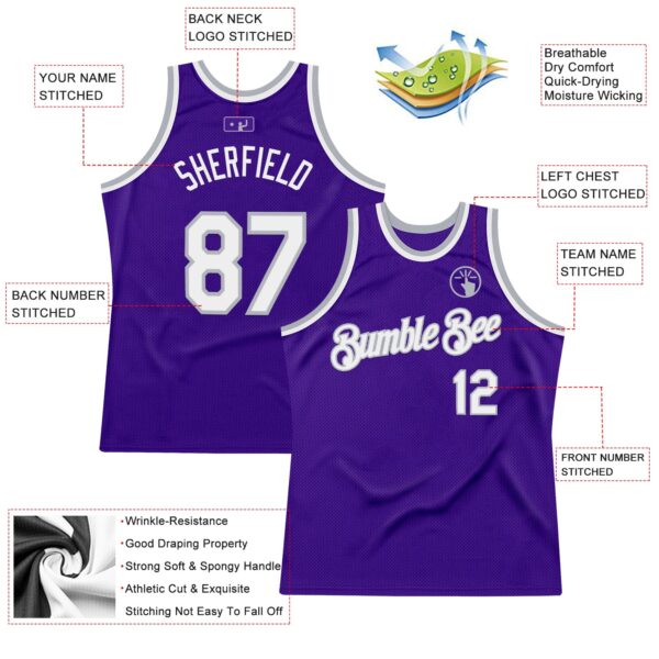 Custom Purple White-Gray Authentic Throwback Basketball Jersey