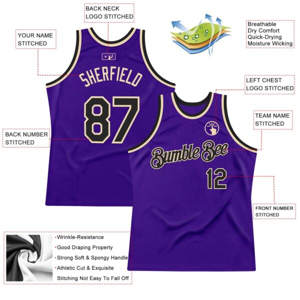 Custom Purple Black-Cream Authentic Throwback Basketball Jersey