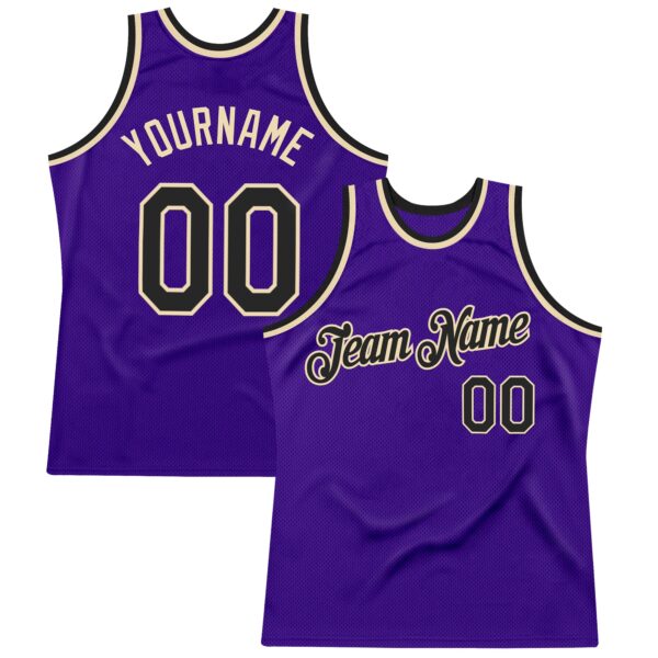 Custom Purple Black-Cream Authentic Throwback Basketball Jersey