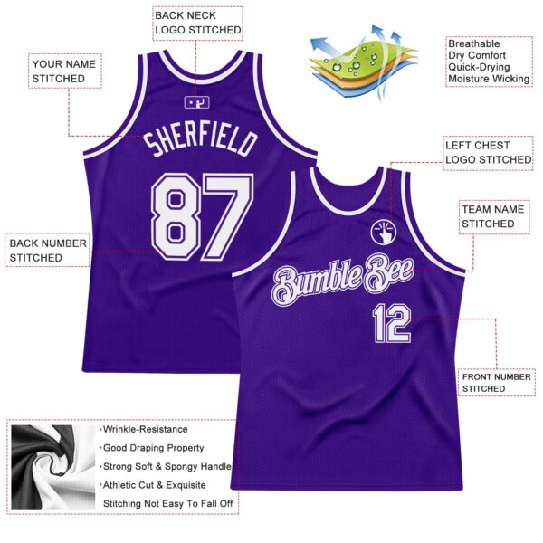 Custom Purple White Authentic Throwback Basketball Jersey