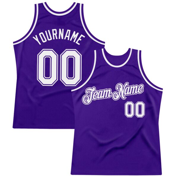 Custom Purple White Authentic Throwback Basketball Jersey